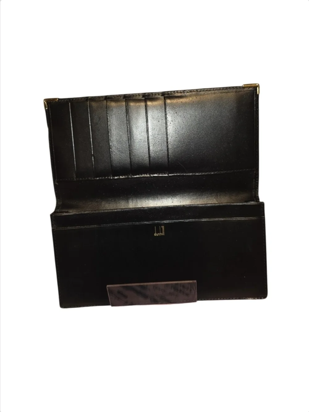Dunhill Black Leather Long Wallet with Gold Accents